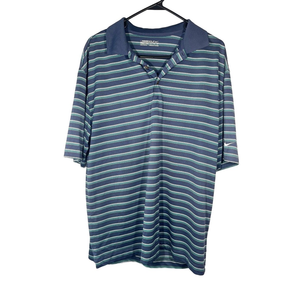 Nike Golf Fit Dry Men's Short Sleeve Polo Shirt L Blue/Green Stripe